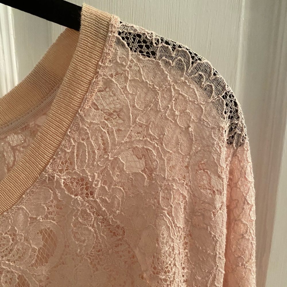 LOFT Open Lace Long Sleeve Scoop Neck Pullover Top - Picture 3 of 7